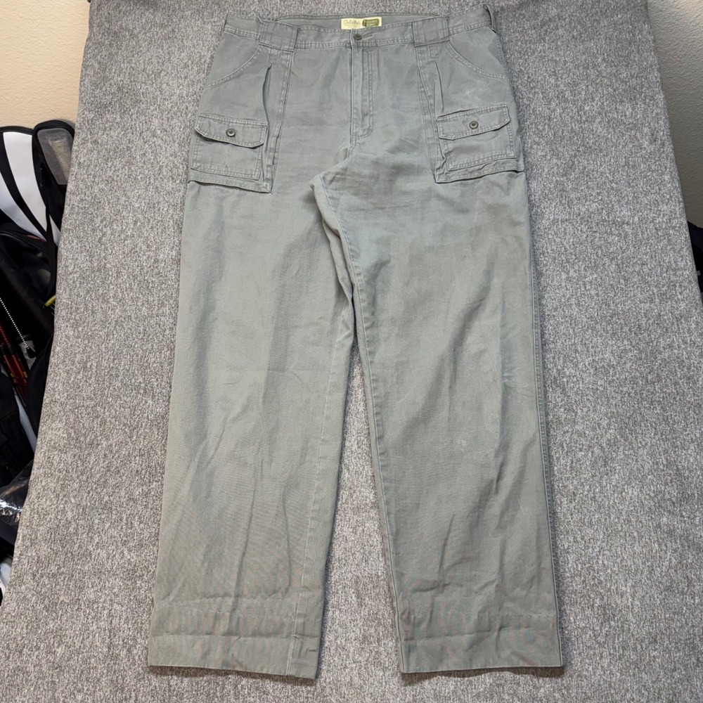 Cabelas 7-Pocket Hiker Pants Mens 42 Olive Green Cotton Canvas Cargo Utility